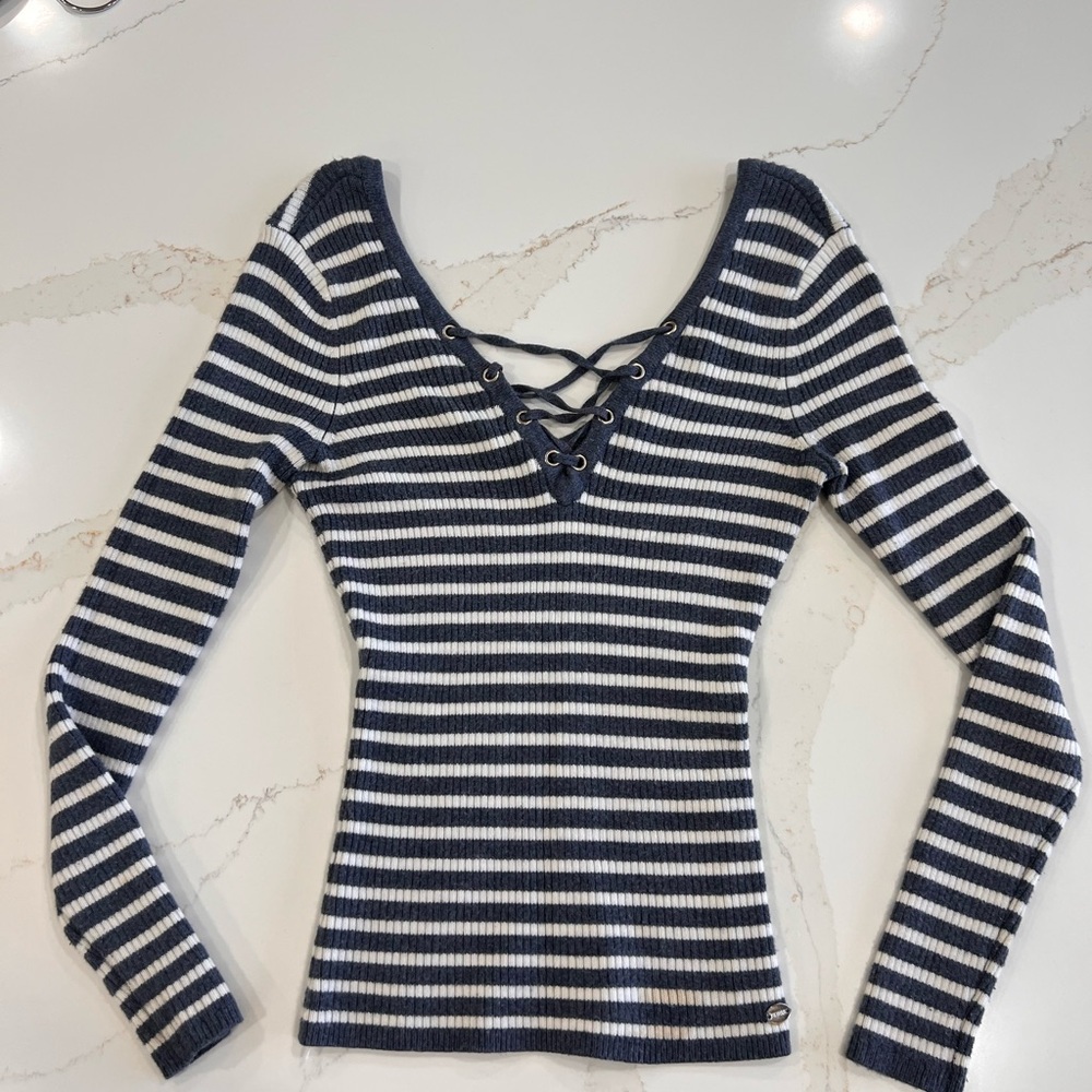 Guess Navy and White Striped Sweater